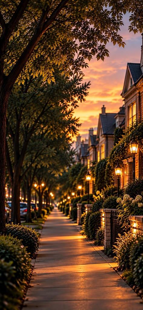 Tree-lined Brooklyn street at golden hour